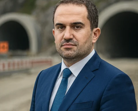 Ciprian Șerban în fața tunelurilor aflate în construcție pe lotul 4 autostrada A1 Sibiu Pitești